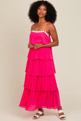 Fuchsia Ruffle Tiered Maternity Maxi Dress