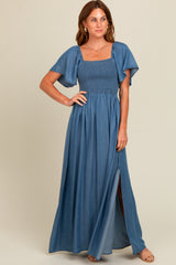 Blue Chambray Smocked Maxi Dress