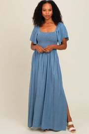 Light Blue Chambray Smocked Maxi Dress