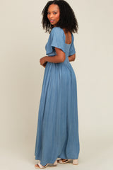 Light Blue Chambray Smocked Maxi Dress