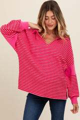 Fuchsia Striped Relaxed Fit Maternity Top