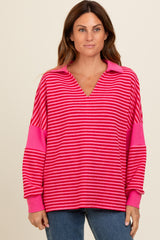 Fuchsia Striped Relaxed Fit Maternity Top