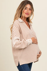 Beige Striped Relaxed Fit Maternity Top