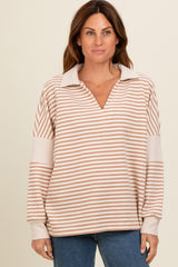 Beige Striped Relaxed Fit Maternity Top