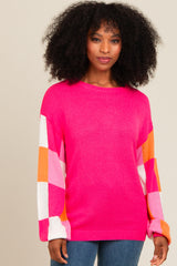 Fuchsia Checker Sleeve Maternity Sweater