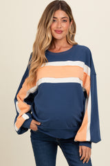 Navy Blue Colorblock Maternity Pullover Top