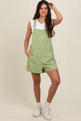 Light Olive Floral Denim Shortall