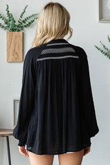 Black Embroidered Smocked Blouse