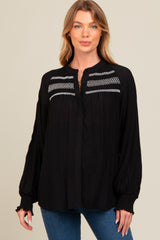 Black Embroidered Smocked Maternity Blouse