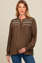 Olive Embroidered Smocked Maternity Blouse