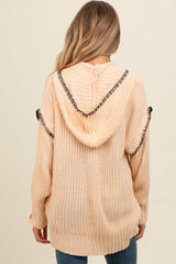 Beige Contrast Stitch Hooded Maternity Sweater