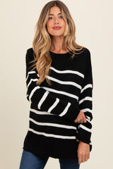 Black Striped Side Slit Maternity Sweater