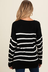 Black Striped Side Slit Maternity Sweater