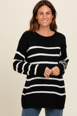 Black Striped Side Slit Maternity Sweater