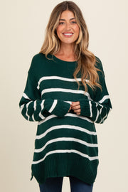 Forest Green Striped Side Slit Maternity Sweater