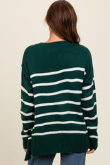 Forest Green Striped Side Slit Sweater