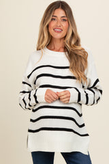 Ivory Striped Side Slit Maternity Sweater