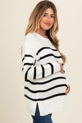 Ivory Striped Side Slit Maternity Sweater