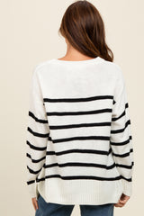 Ivory Striped Side Slit Sweater