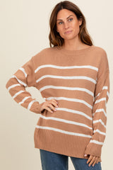 Taupe Striped Side Slit Sweater