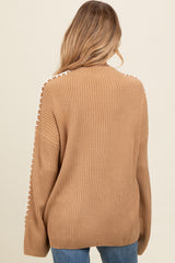 Taupe Contrast Stitch Maternity Sweater