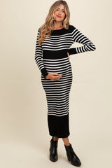 Black Striped Maternity Midi Sweater Dress