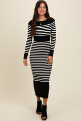 Black Striped Maternity Midi Sweater Dress