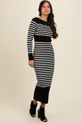 Black Striped Midi Sweater Dress