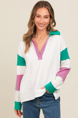 Green Raw Hem Maternity Long Sleeve Polo Top