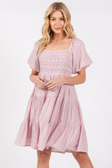 Light Pink Crochet Tiered Dress