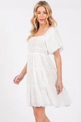 White Crochet Tiered Dress