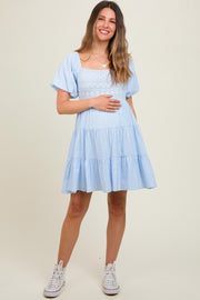 Light Blue Crochet Tiered Maternity Dress