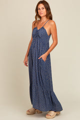 Blue Floral Tie Front Maxi Dress