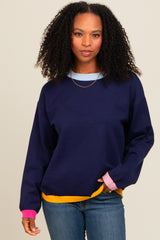 Navy Blue Colorblock Trim Maternity Sweater