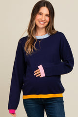 Navy Blue Colorblock Trim Maternity Sweater