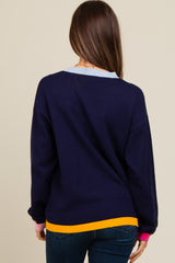 Navy Blue Colorblock Trim Maternity Sweater