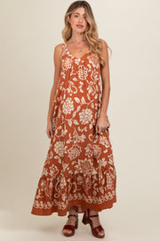 Rust Floral Tie Back Maternity Maxi Dress