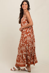 Rust Floral Tie Back Maxi Dress