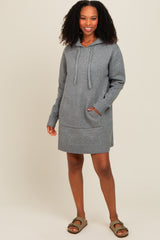 Grey Hooded Front Pocket Maternity Sweater Dress