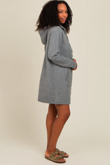 Grey Hooded Front Pocket Sweater Dress