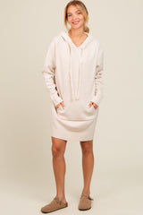 Cream Hooded Front Pocket Sweater Dress