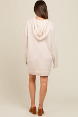 Cream Hooded Front Pocket Maternity Sweater Dress