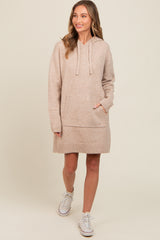 Taupe Hooded Front Pocket Maternity Sweater Dress