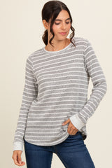 Heather Grey Striped Long Sleeve Maternity Top