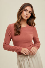 Rust Basic Fitted Maternity Long Sleeve Top