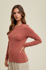 Rust Basic Fitted Long Sleeve Top