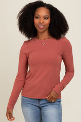 Rust Basic Fitted Long Sleeve Top