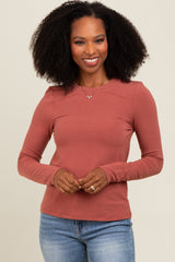 Rust Basic Fitted Long Sleeve Top