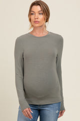 Olive Basic Fitted Maternity Long Sleeve Top