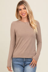 Mocha Basic Fitted Long Sleeve Top